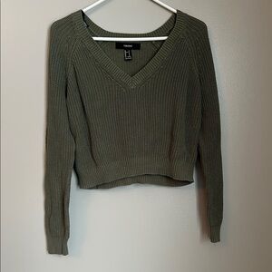 Forever 21 Olive Green V-Neck Sweater